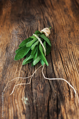 Obraz na płótnie sage- bunch applies herbs on a wooden table - background w salonie
