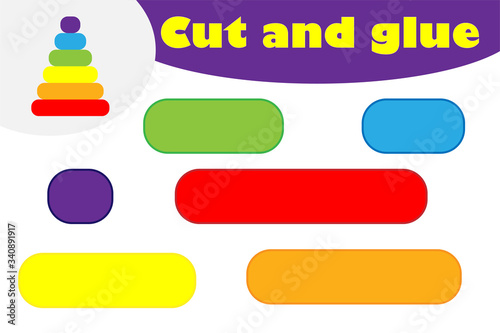 Pyramid in cartoon style, education game for the development of preschool children, use scissors and glue to create the applique, cut parts of the image and glue on the paper, vector illustration