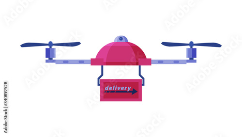 Package Delivery Drone, Express Delivery Air Service Vehicle Flat Vector Illustration