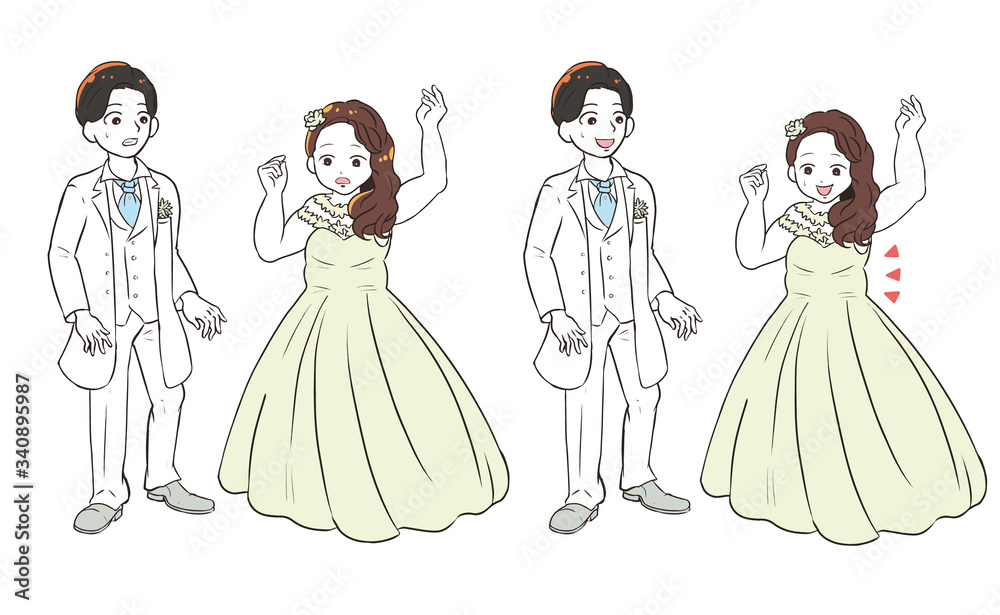 太った新婦を見て不安になる新郎 太った新婦を見て不安になる新郎