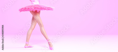 Foto 3D Ballerina legs in light classic pointe shoes.