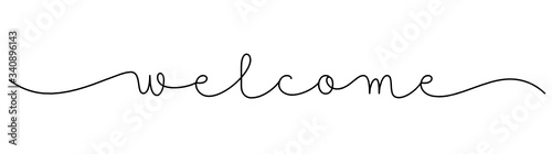 WELCOME black vector monoline calligraphy banner with swashes