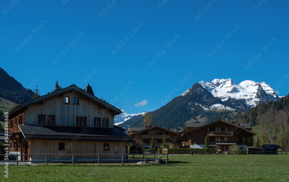 house in the farm with snow mountain view