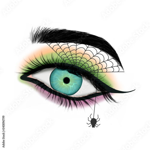 Halloween Eye With Spider Isolated On A White Background Hand Drawn Illustration 