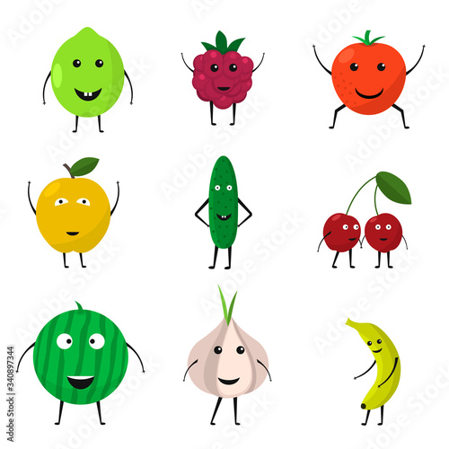 Cartoon funny fruit and vegetables
