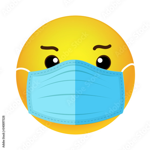 A sad emoticon with a medical mask Vector 