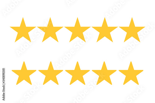 five yellow star icon golden review vector