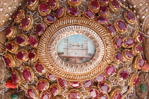 Precious stone studded old Mughal wall hanging, Royal India	
