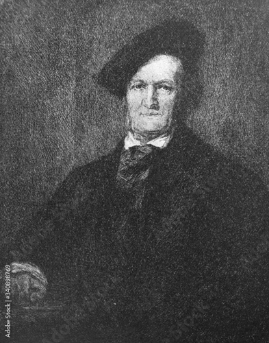 Foto The portrait of painter Franz von Lenbach, self portrait in the old book the History of Painting, by R