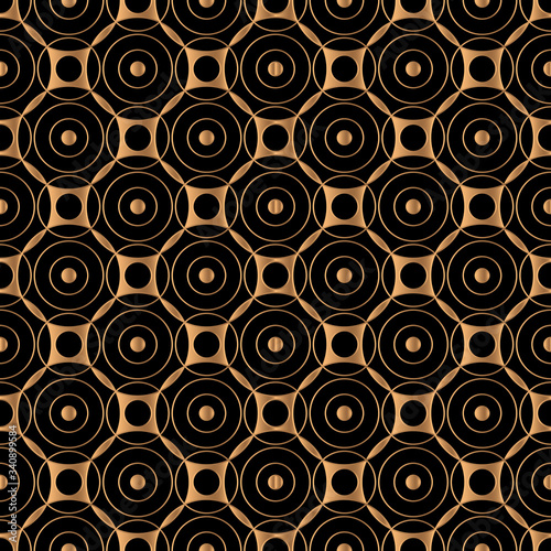 Geometric circle royal pattern seamless. Gold black luxury background vector. Elegant design for holiday wrapping paper, packaging, beauty spa, wallpaper, wedding party, backdrop.
