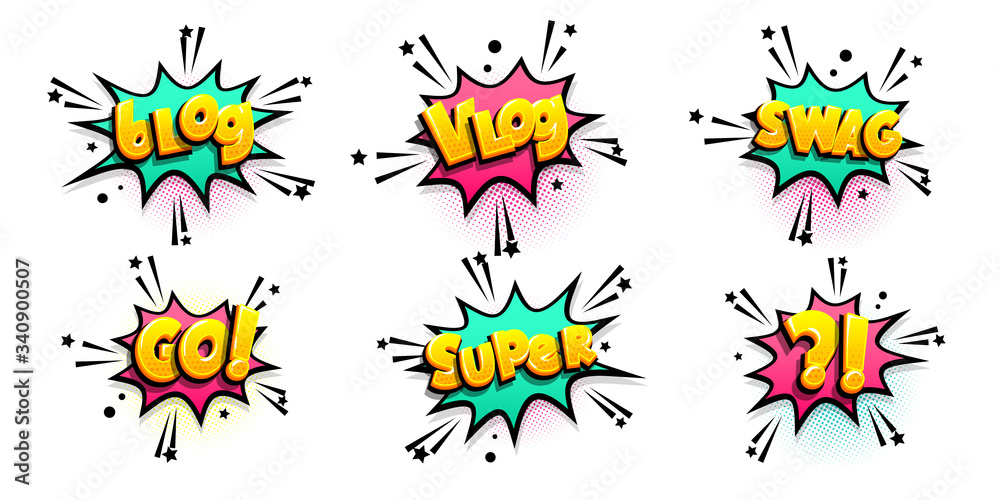 Comic text speech bubble pop art style