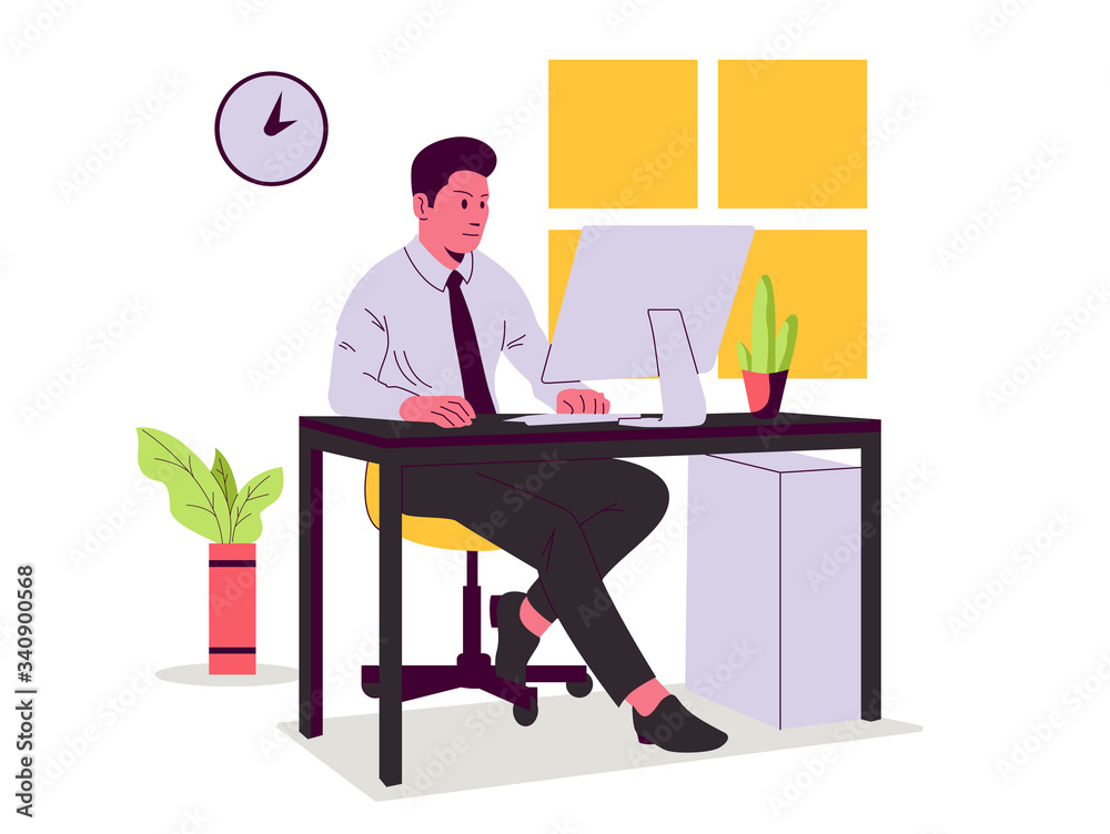 business man work at his office Vector illustration