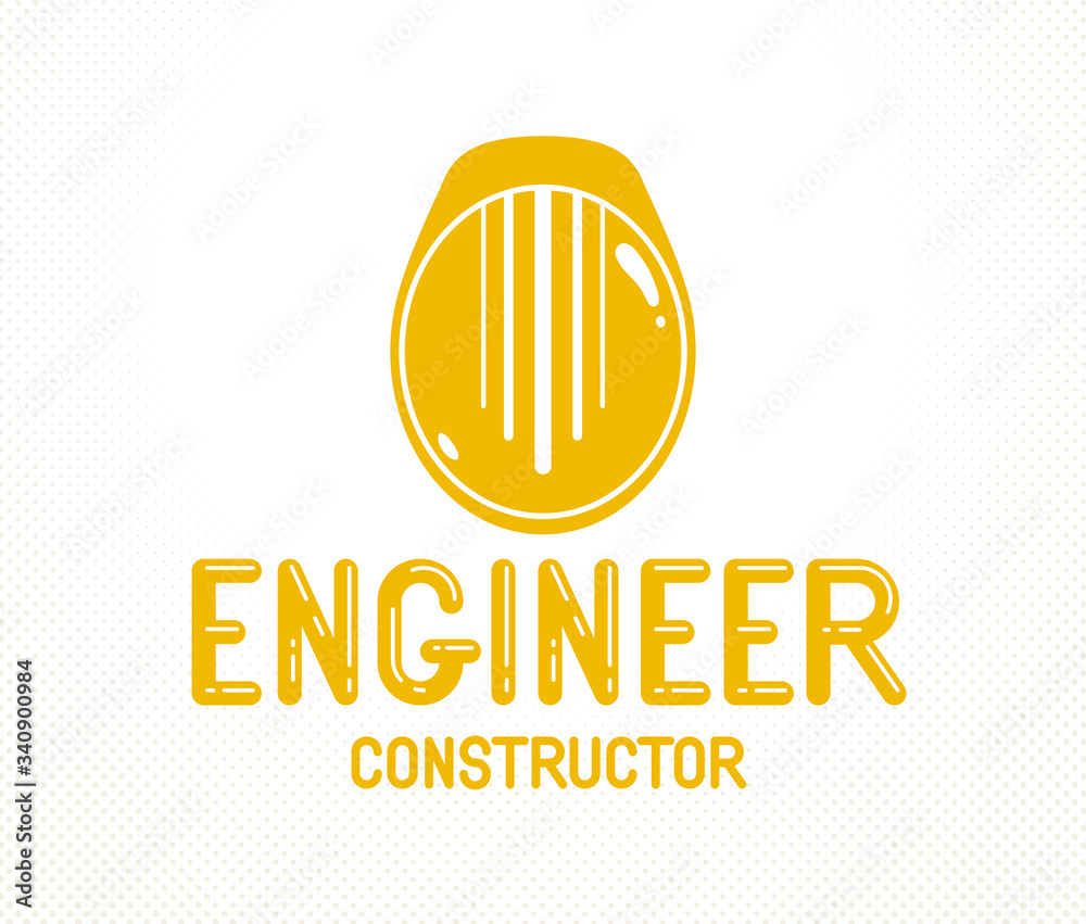 Fototapeta premium Engineer logo or icon with yellow safety helmet, stylish industrial and construction graphic design element.