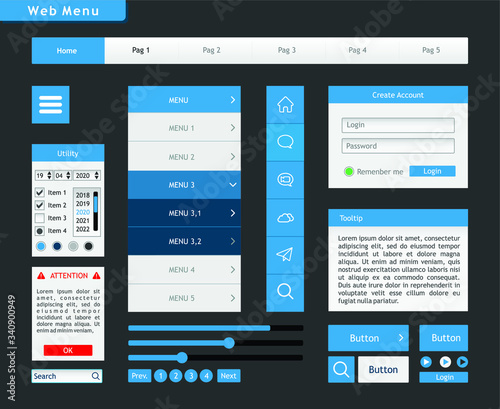 web menu template. Illustration of  a toolkit for website. menu, button and utility for web