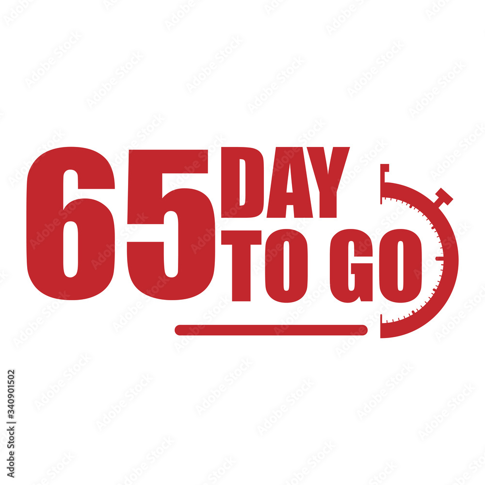 65 day to go label, red flat  promotion icon, Vector stock illustration: For any kind of promotion