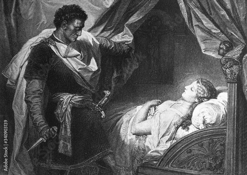 An illustration of Othello and Desdemona in the old book Shakespeare, by N. Kozhevnikov, 1894, Moscow photo