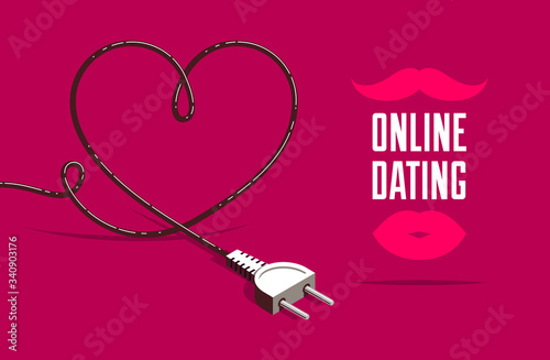 Dating site advertising poster or banner vector concept illustration with plug, internet love, online dating.