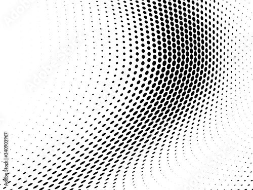 Wave halftone texture. Abstract monochrome chaotic background. Template for printing on wrapping paper, fabric, posters, business cards. Black and white background for websites