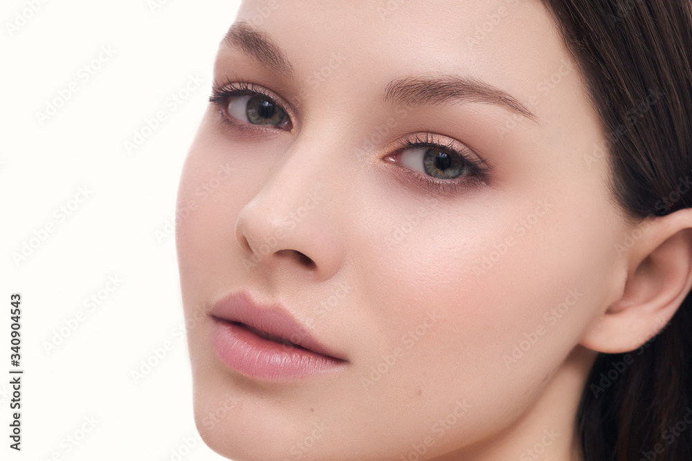 Red Lips Makeup. Female Model With Beauty Makeup.. Blank Space Red Lips Makeup. Female Model With Beauty Makeup.. Blank Space