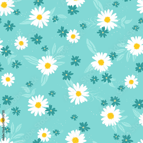 Cute hand drawn floral seamless pattern, lovely flower meadow background, great for spring or summer textiles, banners, wallpaper, wrapping - vector design
