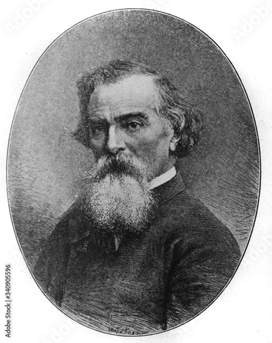 The Narcisse Virgilio Díaz's portrait, a French painter of the Barbizon school in the old book the History of Painting, by R. Muter, 1887, St. Petersburg photo