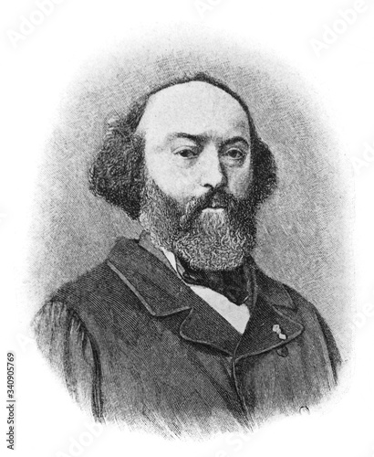 The Théodore Rousseau's portrait, a French painter of the Barbizon school in the old book the History of Painting, by R. Muter, 1887, St. Petersburg photo