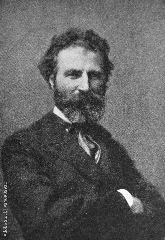 Fototapeta premium The Franz Defregger's portrait, an Austrian artist known for producing genre art and history paintings in the old book the History of Painting, by R. Muter, 1887, St. Petersburg