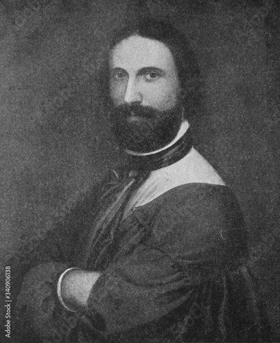 The Antoine Wiertz's portrait, a Belgian romantic painter and sculptor in the old book the History of Painting, by R. Muter, 1887, St. Petersburg photo