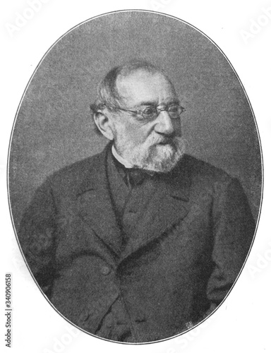 Fototapeta The Carl Spitzweg's portrait, a German romanticist painter, especially of genre subjects in the old book the History of Painting, by R