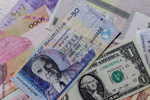 Colorful world money with Dollar and Euro