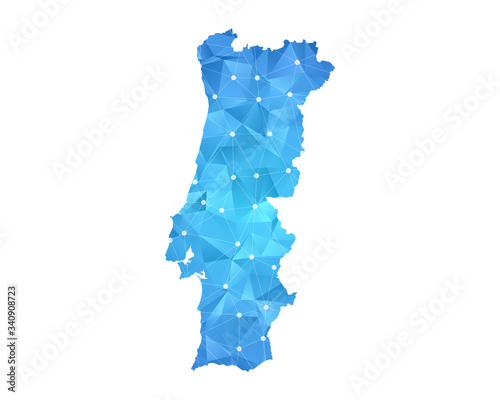 Portugal Map - Abstract geometric rumpled triangular low poly style gradient graphic on white background , line dots polygonal design for your . Vector illustration eps 10