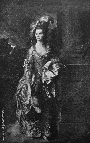 Portrait of Mrs Mary Graham by Thomas Gainsborough,  an English portrait and landscape painter in the old book the History of Painting, by R. Muter, 1887, St. Petersburg © wowinside