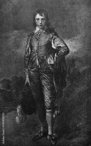The Blue Boy by Thomas Gainsborough  an English portrait and landscape painter in the old book the History of Painting  by R. Muter  1887  St. Petersburg