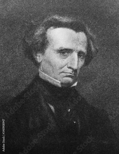 The Hector Berlioz's portrait, a French Romantic composer, by Gustave Courbet a French painter in the old book the History of Painting, by R. Muter, 1887, St. Petersburg photo