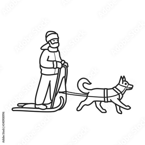 Dog with sled vector icon.Outline vector icon isolated on white background dog with sled.