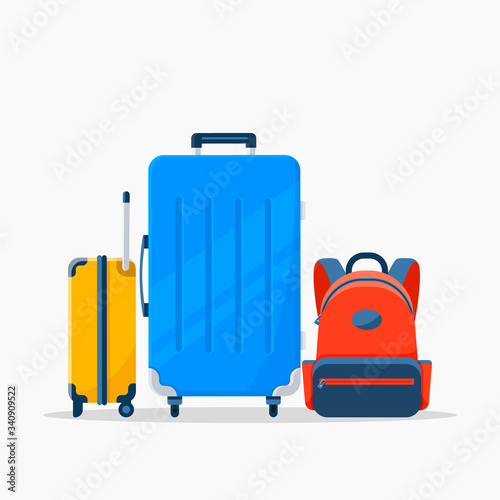 Vector flat three travel suitcases isolated on the white background photo