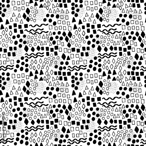 Black and white hand drawn vector seamless pattern suitable for wrapping paper, wallpaper, textile design, web design, stationery and more