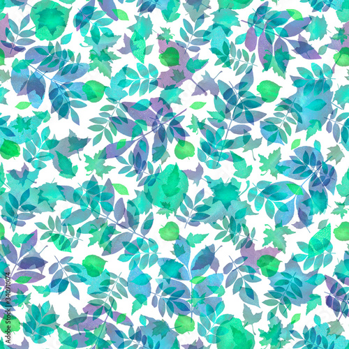 Seamless pattern with abstract watercolor leaves