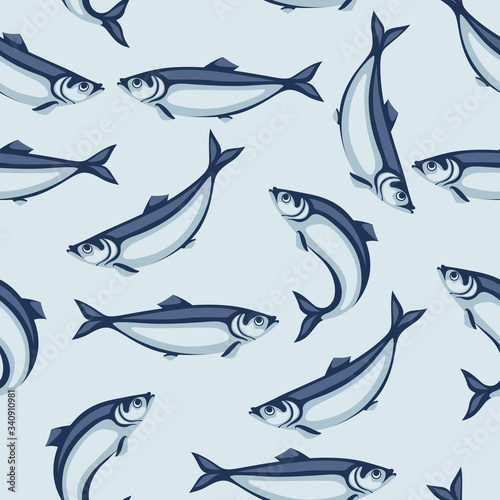 Seamless pattern with herring fish. Pacific sardine.