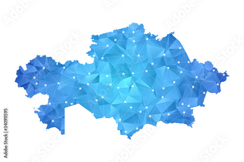 Kazakhstan Map - Abstract geometric rumpled triangular low poly style gradient graphic on white background , line dots polygonal design for your . Vector illustration eps 10.