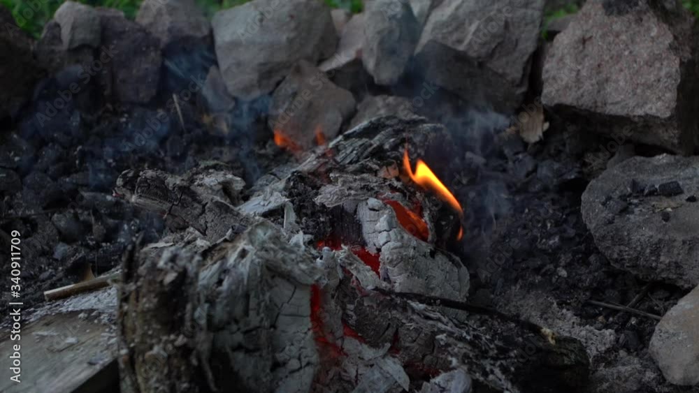 Closeup view video of small bonfire arranged outdoors. Closeup view video of small bonfire arranged outdoors.