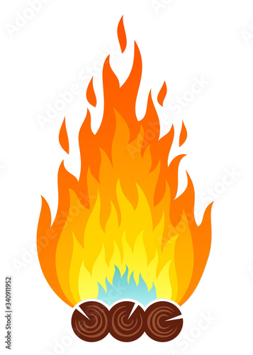 A symbol of stylized fire with a log.