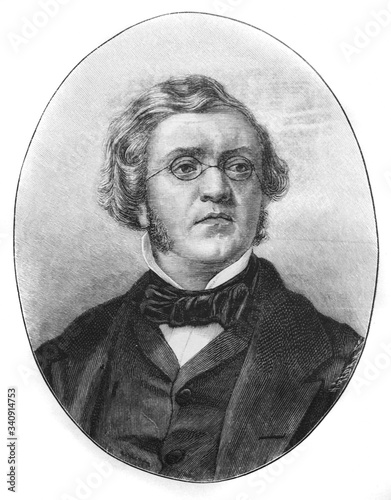 The William Makepeace Thackeray's portrait, a British novelist, author and illustrator in the old book the William Makepeace Thackeray's life, by N. Aleksandrov, 1891, St. Petersburg