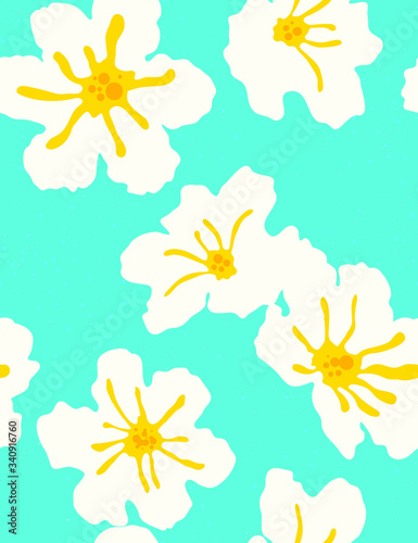 Seamless pattern of hand drawn flowers  flat minimal rerto vintage vector  summer vibe feeling