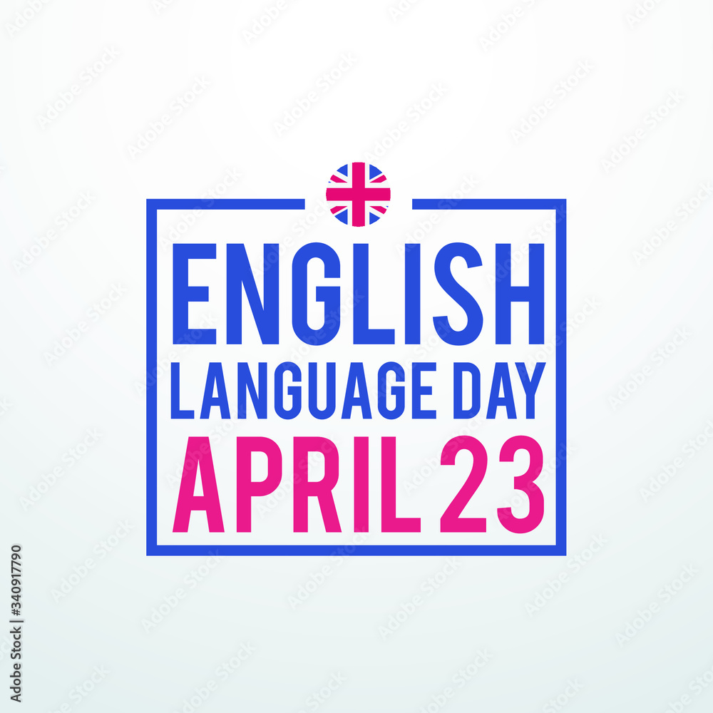 English language day April 23 sign, concept, banner, with blue and red colors and British flag isolated on a white background. English language day April 23 sign, concept, banner, with blue and red colors and British flag isolated on a white background.