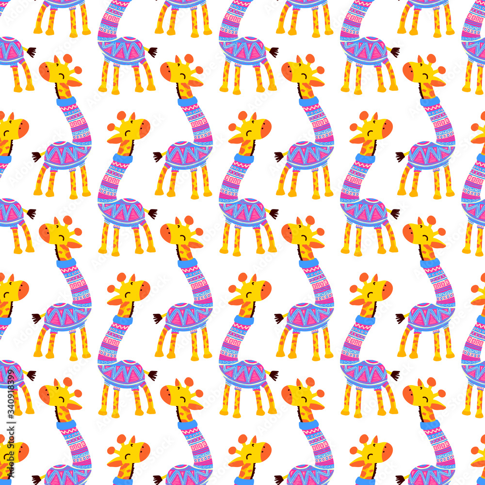 Vector seamless pattern. Giraffe wearing sweater. Vector seamless pattern. Giraffe wearing sweater.