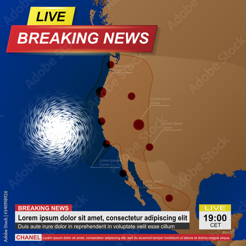 USA west coast hurricane news background