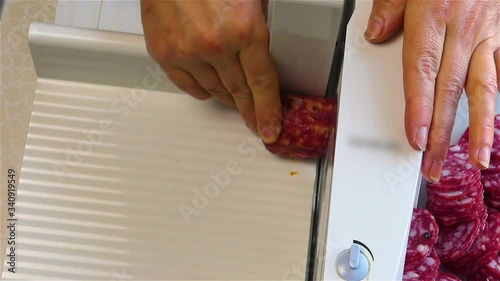 Cutting Sausage Machine Female Hands