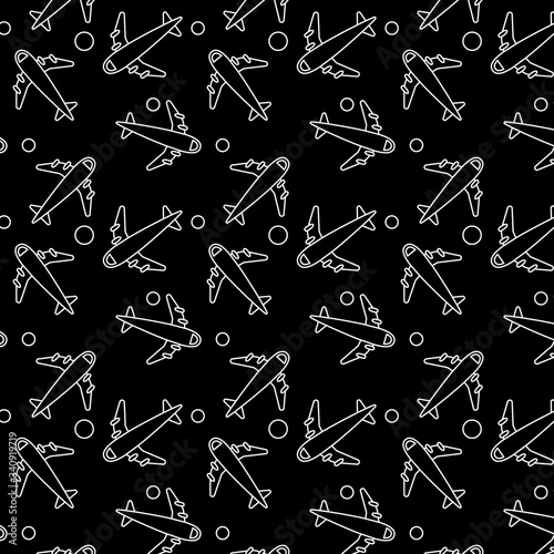 Seamless pattern with airplanes silhouettes