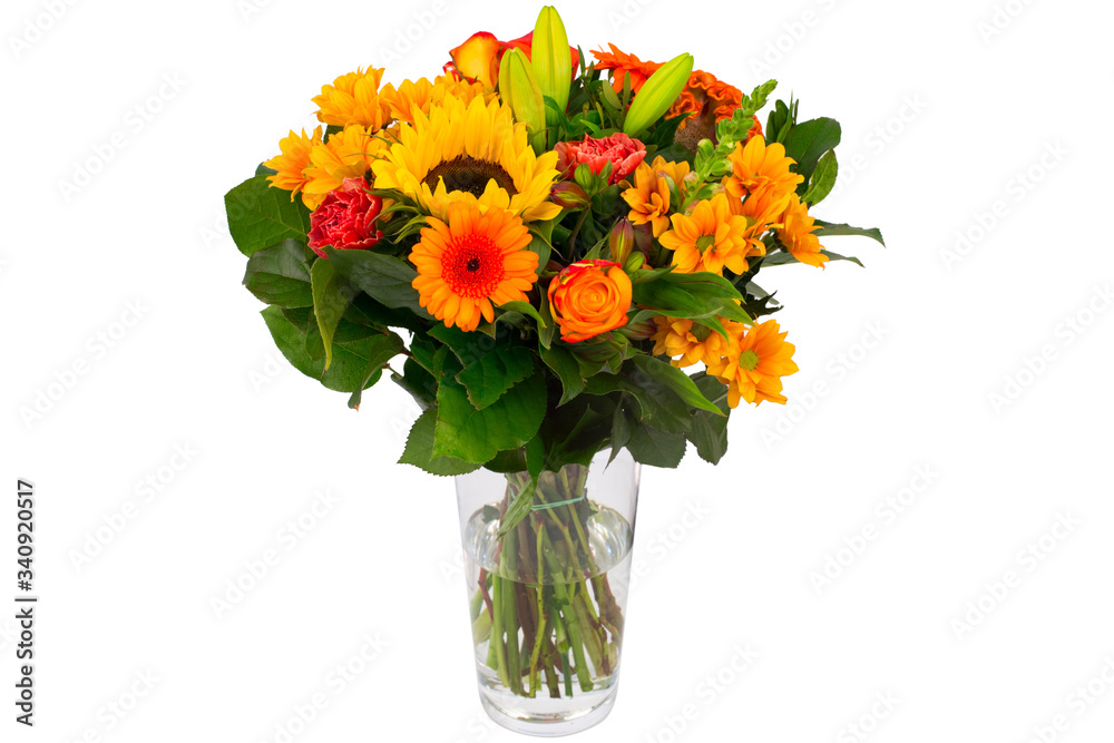 Colorful flower bouquet in a vase isolated
